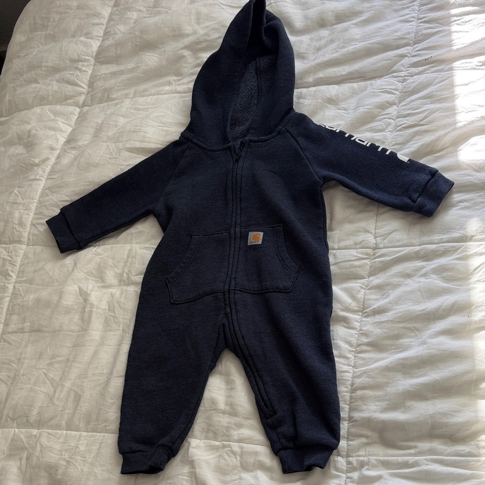 Carhartt Baby Boy's Hooded Coverall in navy blue 6 Months